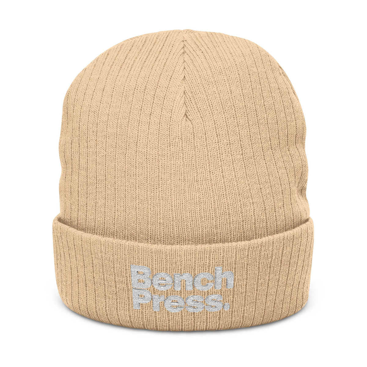 Bench Press Embroidered Ribbed Beanie – Workout Gym Hat