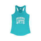 Grandma Lifts - Women's Ideal Racerback Tank - Black Logo Front Plain Back