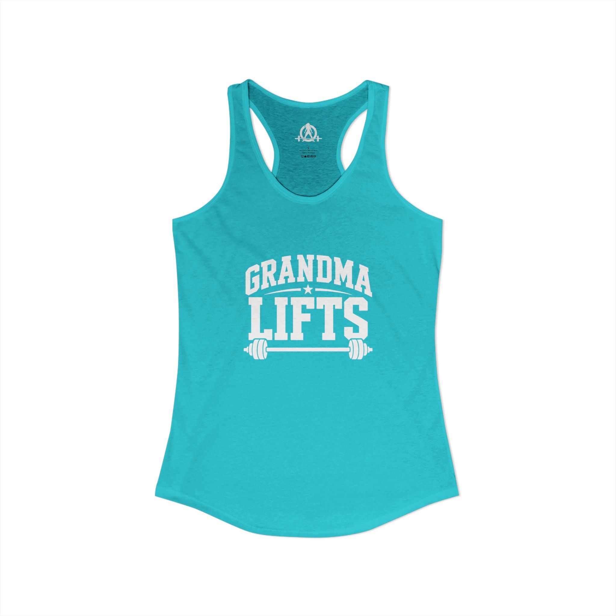 Grandma Lifts - Women's Ideal Racerback Tank - Black Logo Front Plain Back