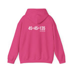 45 + 45 = 135 – Unisex Hoodie | White Logo, Front & Back