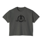 Women's Boxy Tee - Black Distressed Logo Front Plain Back