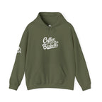 Coffee & Barbells - Unisex Heavy Blend Hooded Sweatshirt - White Logo on Front & Right Sleeve