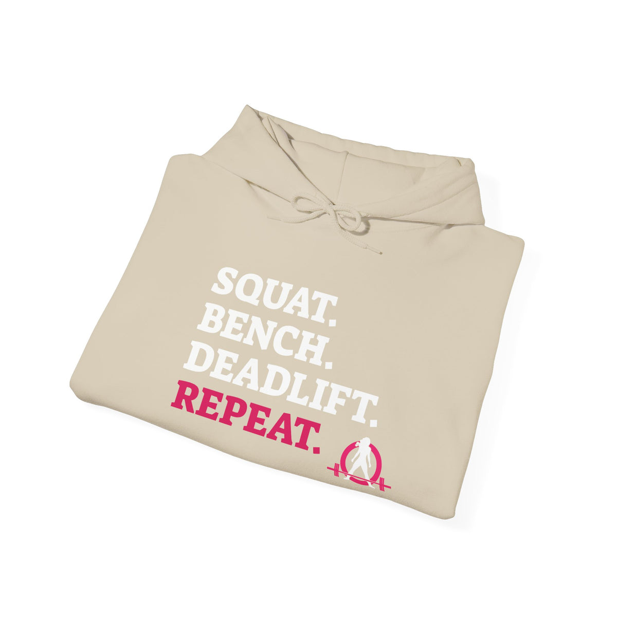 WWLW “Squat • Bench • Deadlift • Repeat” Hoodie - White Logo - Plain Back
