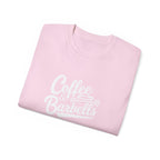 Coffee & Barbells - Unisex Ultra Cotton Tee - Front White Logo - Plain Back