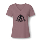 WWLW Women's Relaxed Heather CVC V-Neck Tee -  Black Logo