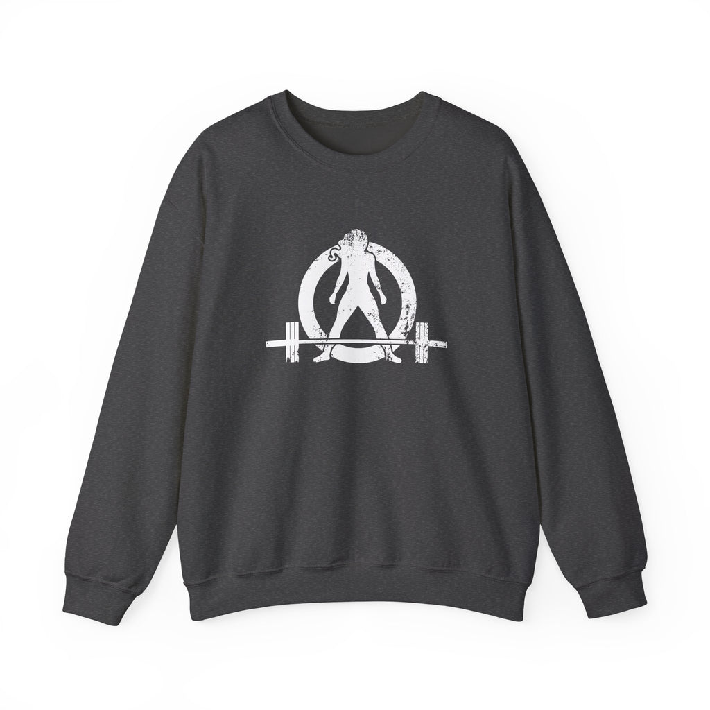 I DON’T WANT TO LOOK SKINNY I WANT TO LOOK LIKE I CAN KICK YOUR ASS - Unisex Heavy Blend™ Crewneck Sweatshirt - Distressed White Logo