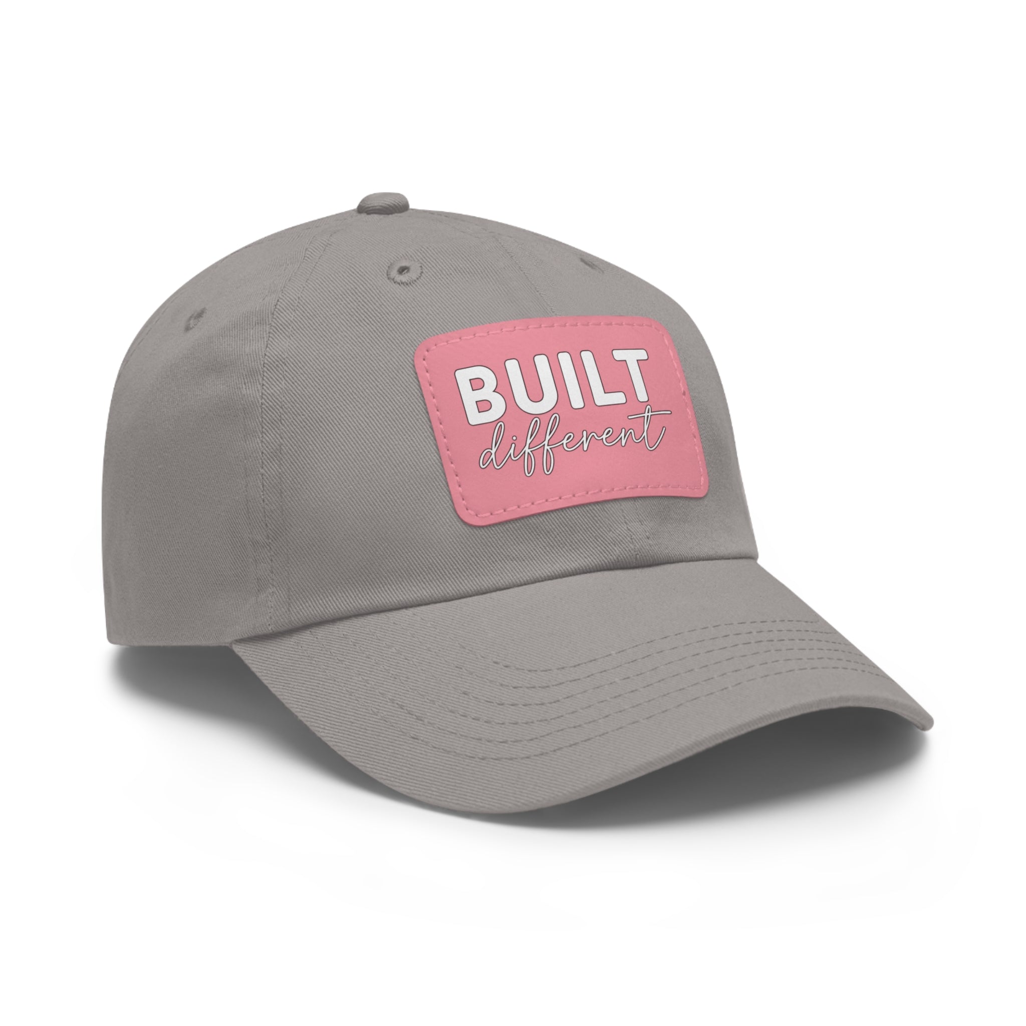 Built Different - Dad Hat with Leather Patch (Rectangle) - White Logo