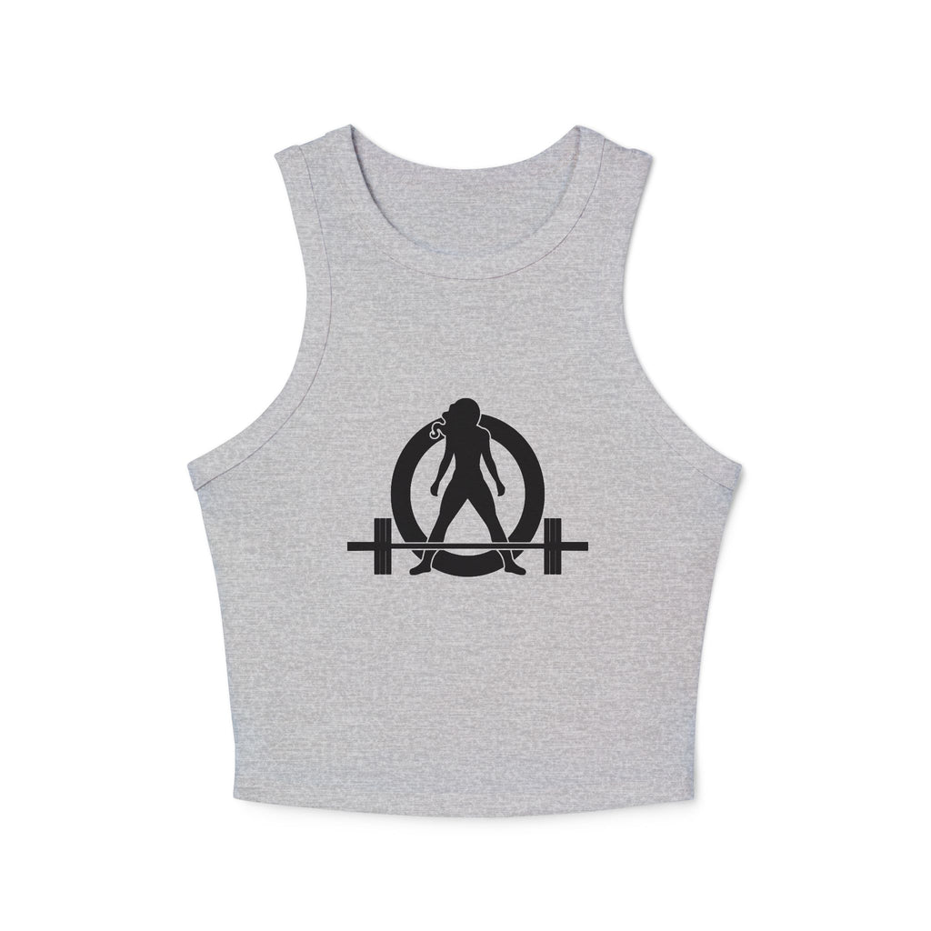Chic Women's Micro Rib Tank Top, Casual Summer Top, Workout Tank, Layering Piece, Activewear, Relaxed Fit - Black Logo