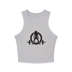 Chic Women's Micro Rib Tank Top, Casual Summer Top, Workout Tank, Layering Piece, Activewear, Relaxed Fit - Black Logo