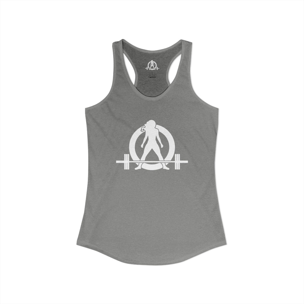 Grandma Lifts - Women's Ideal Racerback Tank - White Logo Front & Back