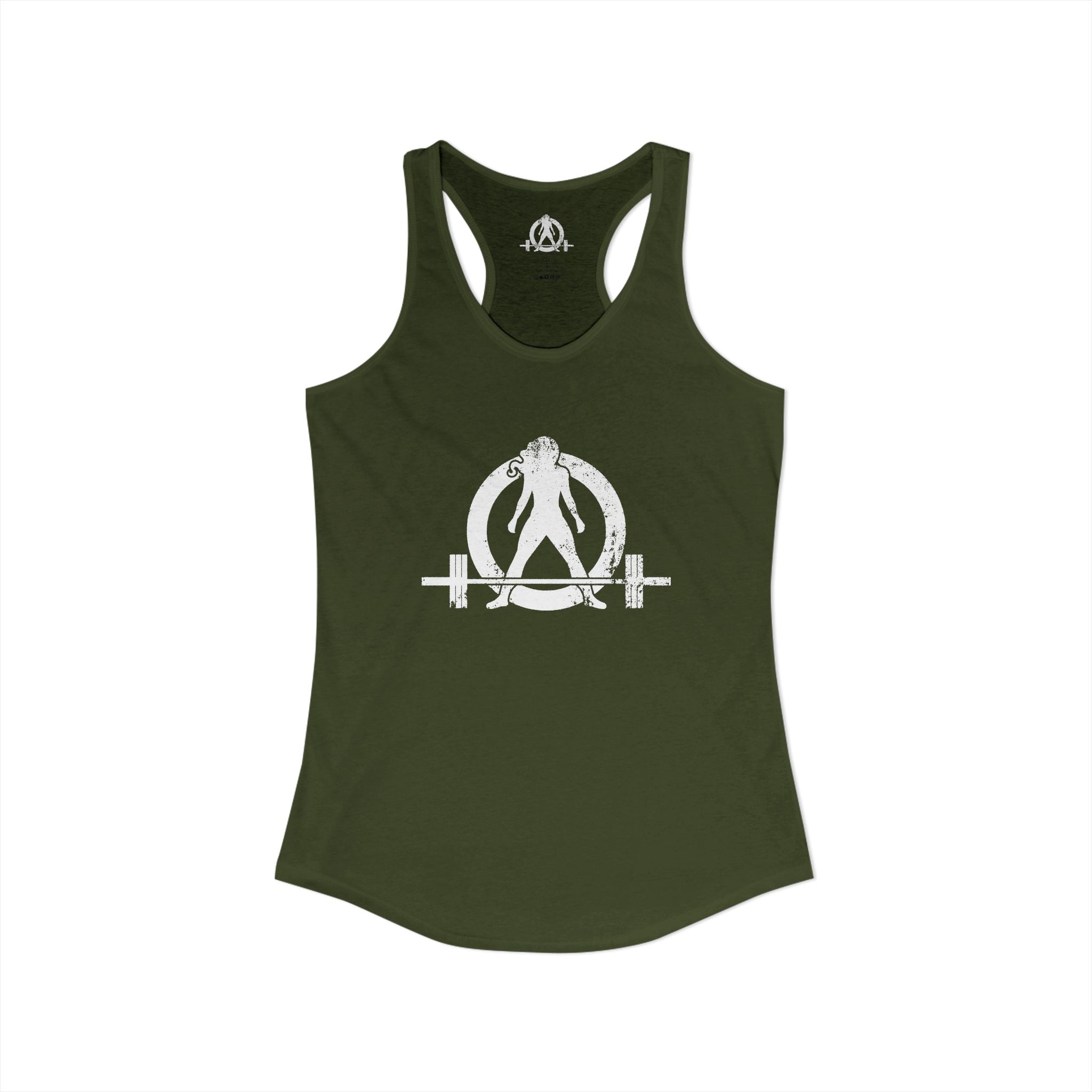Cardio?  Lift Weights Faster - Distressed White Logo - Ideal Racerback Tank - Front & Back