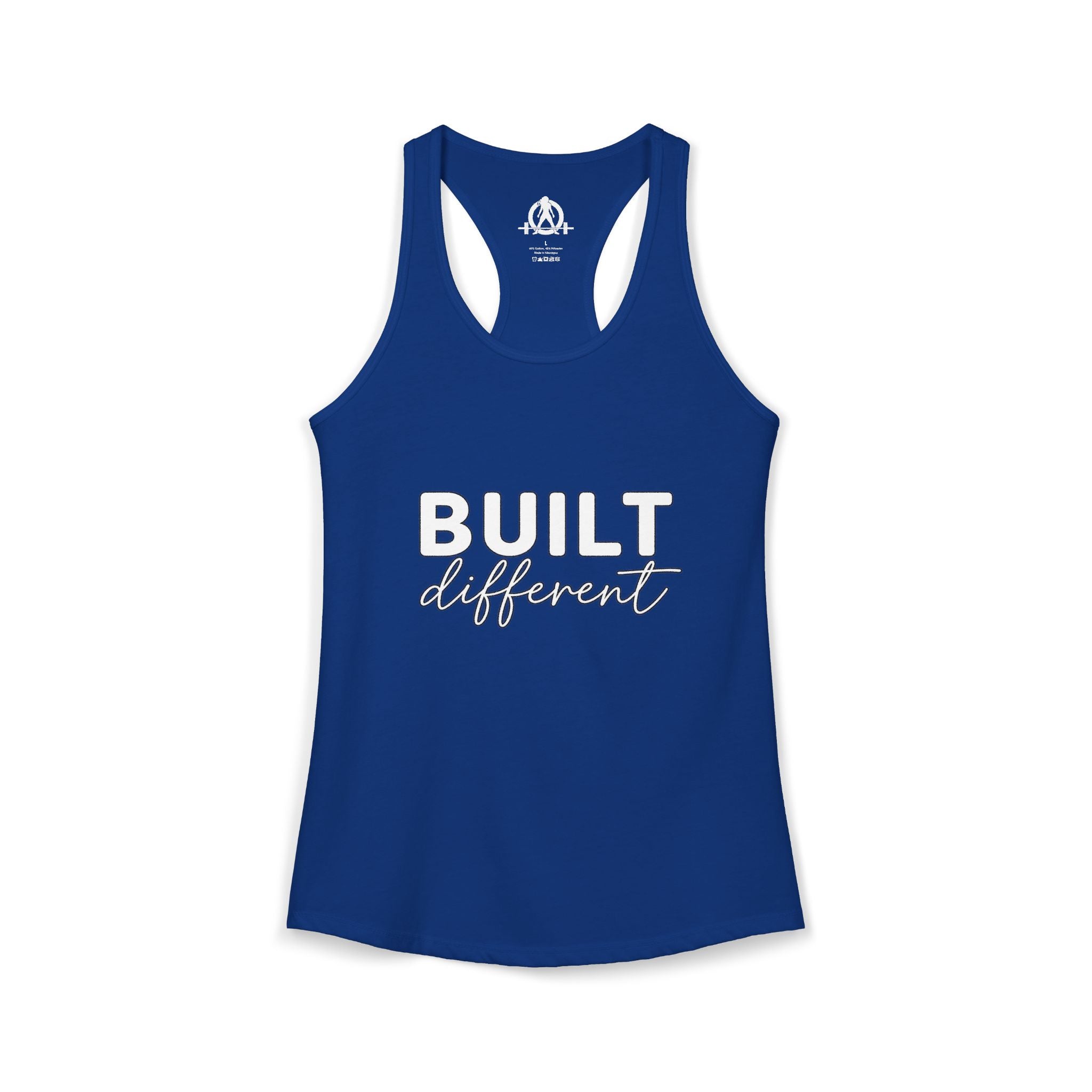 Built Different - Women's Ideal Racerback Tank - White Logo