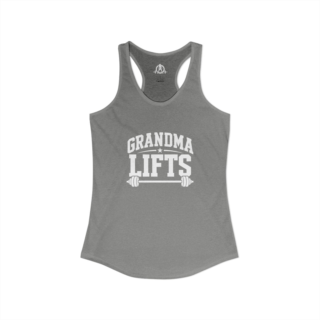 Grandma Lifts - Women's Ideal Racerback Tank - Black Logo Front Plain Back
