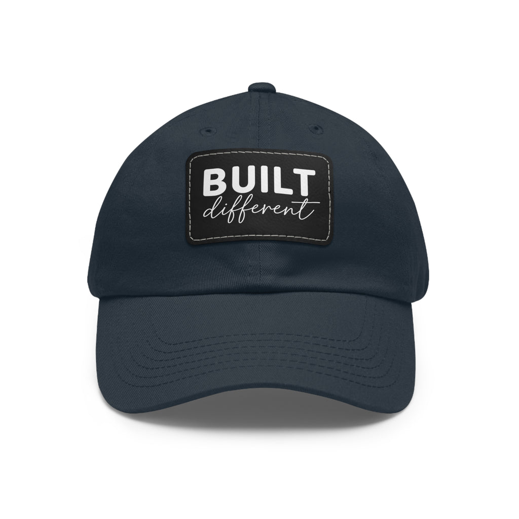 Built Different - Dad Hat with Leather Patch (Rectangle) - White Logo