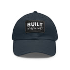 Built Different - Dad Hat with Leather Patch (Rectangle) - White Logo
