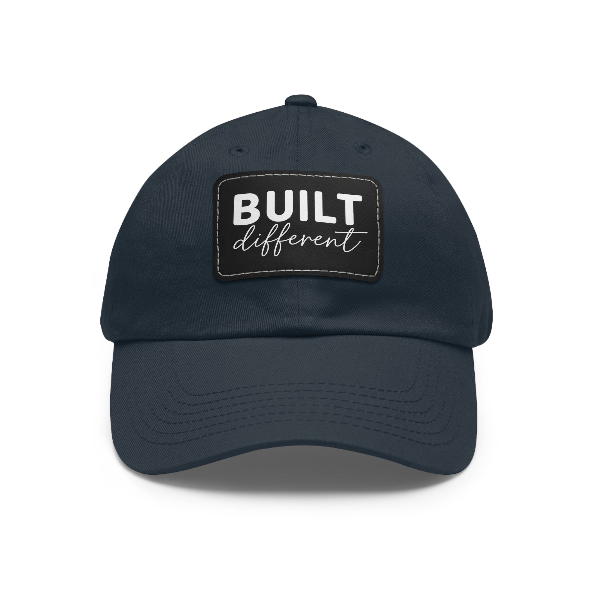 Built Different - Dad Hat with Leather Patch (Rectangle) - White Logo