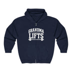 Grandma Lifts - Unisex Heavy Blend™ Full Zip Hooded Sweatshirt –White Logo Front Plain Back