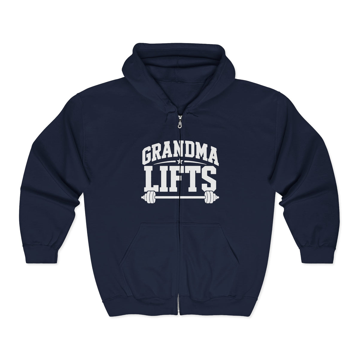 Grandma Lifts - Unisex Heavy Blend™ Full Zip Hooded Sweatshirt –White Logo Front Plain Back