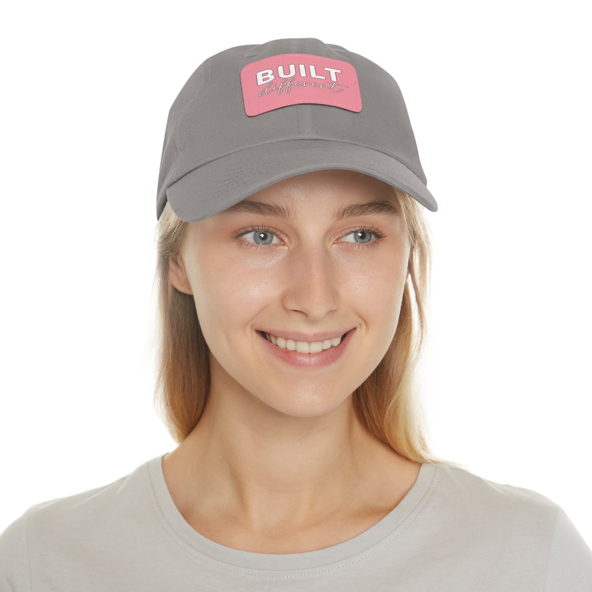 Built Different - Dad Hat with Leather Patch (Rectangle) - White Logo