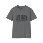 Lift Heavy Shit  - Unisex Softstyle T-Shirt - Black Print on Front Plain Back