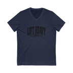 Lift Heavy Shit - Unisex Jersey Short Sleeve V-Neck Tee - Black Logo Plain Back