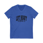 Lift Heavy Shit - Unisex Jersey Short Sleeve V-Neck Tee - Black Logo Plain Back