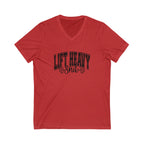 Lift Heavy Shit - Unisex Jersey Short Sleeve V-Neck Tee - Black Logo Plain Back