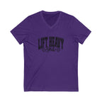 Lift Heavy Shit - Unisex Jersey Short Sleeve V-Neck Tee - Black Logo Plain Back