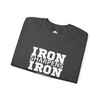 Iron Sharpens Iron - Unisex Heavy Blend™ Crewneck Sweatshirt - Front White Logo - Plain Back