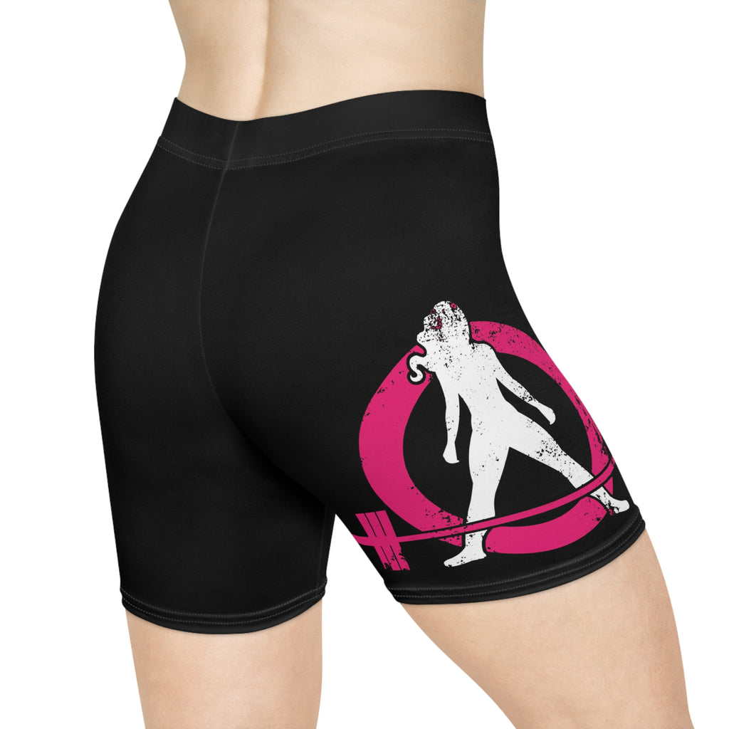 Women's Biker Shorts - Black with Distressed Color Logo