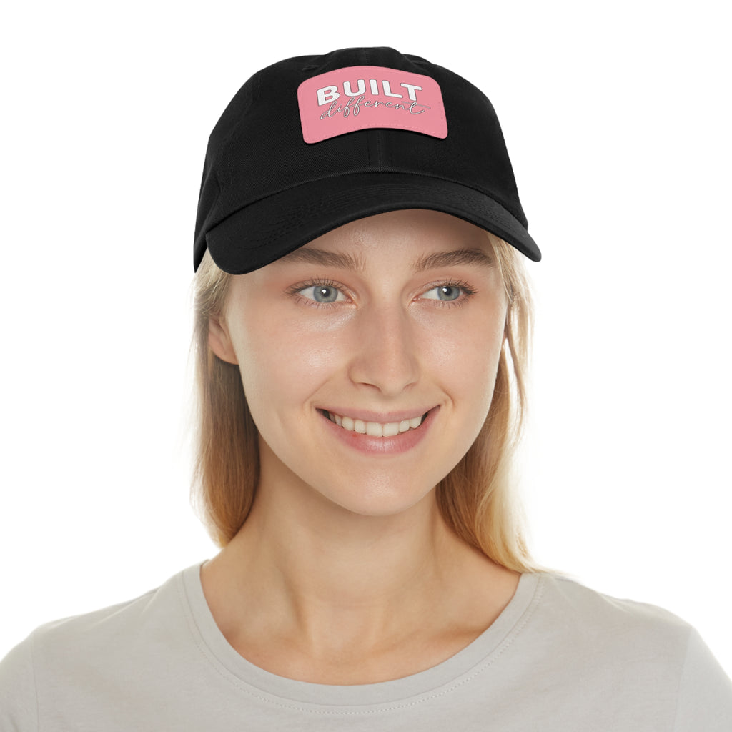 Built Different - Dad Hat with Leather Patch (Rectangle) - White Logo