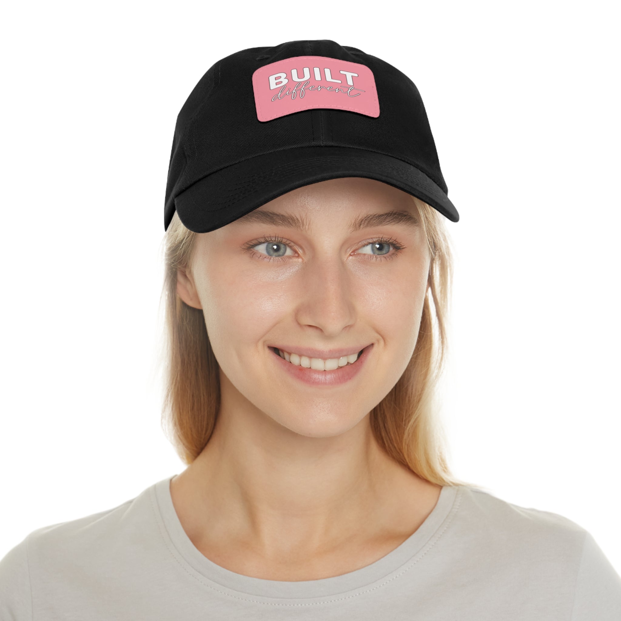 Built Different - Dad Hat with Leather Patch (Rectangle) - White Logo