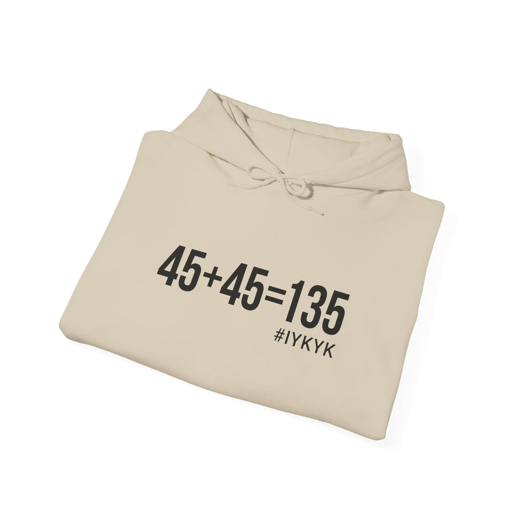 45 + 45 = 135 - Unisex Heavy Blend Hooded Sweatshirt  - Front Black & Shoulder Logo
