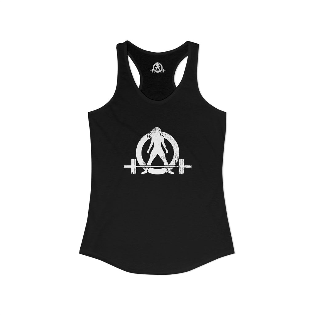 Strong Is Beautiful - Women's Ideal Racerback Tank - Distressed White Logo Front & Back Print