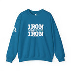 Iron Sharpens Iron - Unisex Heavy Blend™ Crewneck Sweatshirt - Front White Logo - Plain Back