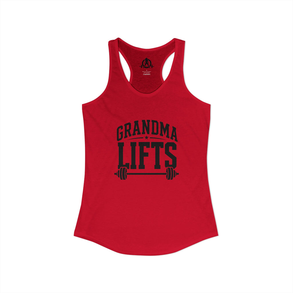 Grandma Lifts - Women's Ideal Racerback Tank - Black Logo Front Plain Back