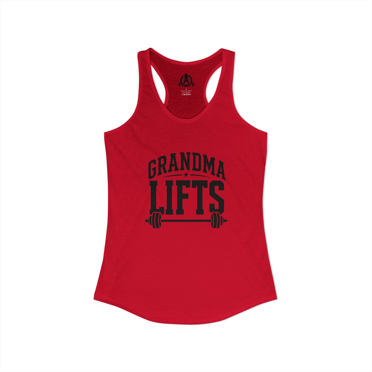 Grandma Lifts - Women's Ideal Racerback Tank - Black Logo Front Plain Back
