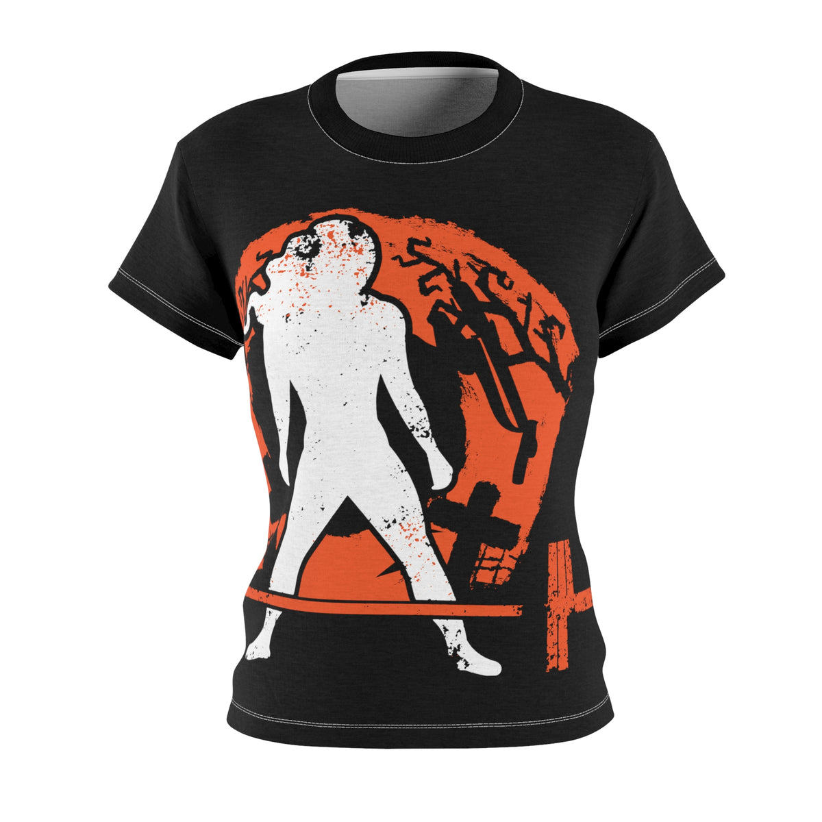 Women's Cut & Sew Tee (AOP) - Halloween Graveyard - Right. Chest