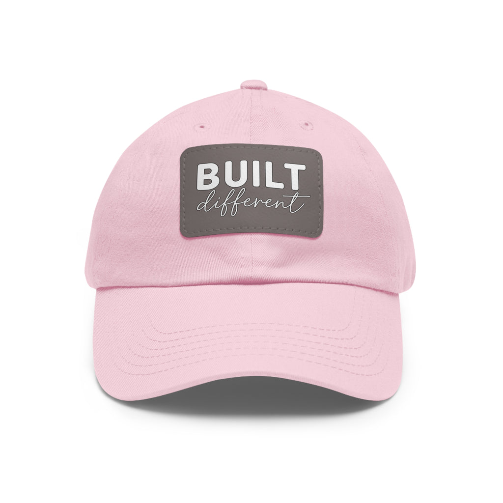 Built Different - Dad Hat with Leather Patch (Rectangle) - White Logo