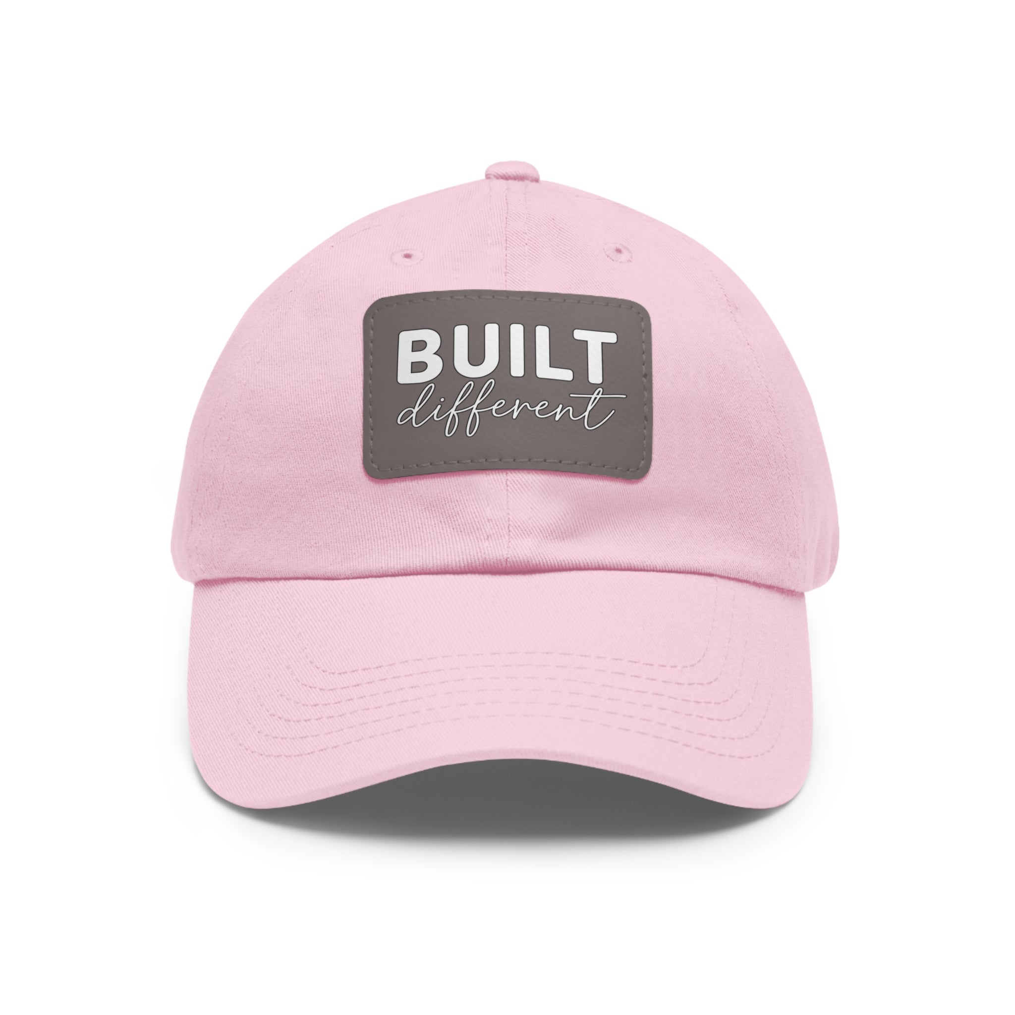 Built Different - Dad Hat with Leather Patch (Rectangle) - White Logo