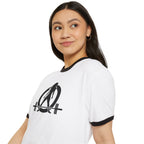 Strong is Beautiful - Unisex Cotton Ringer T-Shirt - Distressed Black Logo Front & Back