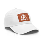 Distressed - Dad Hat with Leather Patch (Rectangle) - White Font