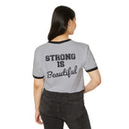 Strong is Beautiful - Unisex Cotton Ringer T-Shirt - Distressed Black Logo Front & Back