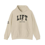 Lift Like.A Girl - Unisex Heavy Blend Hooded Sweatshirt - Black Logo on Front & Right Sleeve