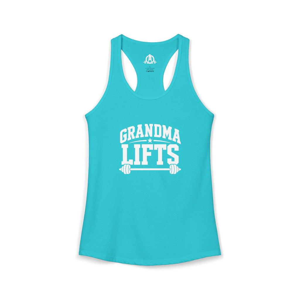 Grandma Lifts - Women's Ideal Racerback Tank - Black Logo Front Plain Back