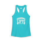 Grandma Lifts - Women's Ideal Racerback Tank - Black Logo Front Plain Back