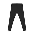 Black Women's Casual Leggings - Black and White Distressed Logo - Right Hip
