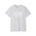 Lift Heavy Shit - Unisex Ultra Cotton Tee - Front White Logo - Plain Back
