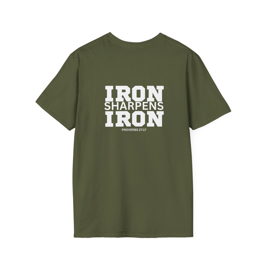 Iron Sharpens Iron - Unisex Softstyle T-Shirt - White Logo Front & Back