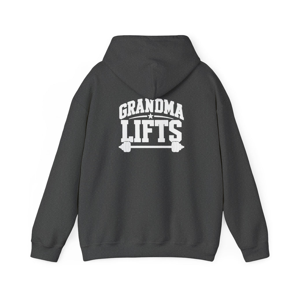 Grandma Lifts - Unisex Heavy Blend™ Hooded Sweatshirt - White Logo Front & Back